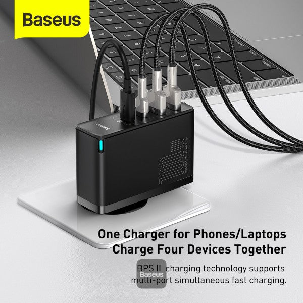 Baseus GaN2 Fast 6 1C 100W CN Plug Cable Set (with Type-C to Type-C 100W(20V 5A) 15m Cable) – Black