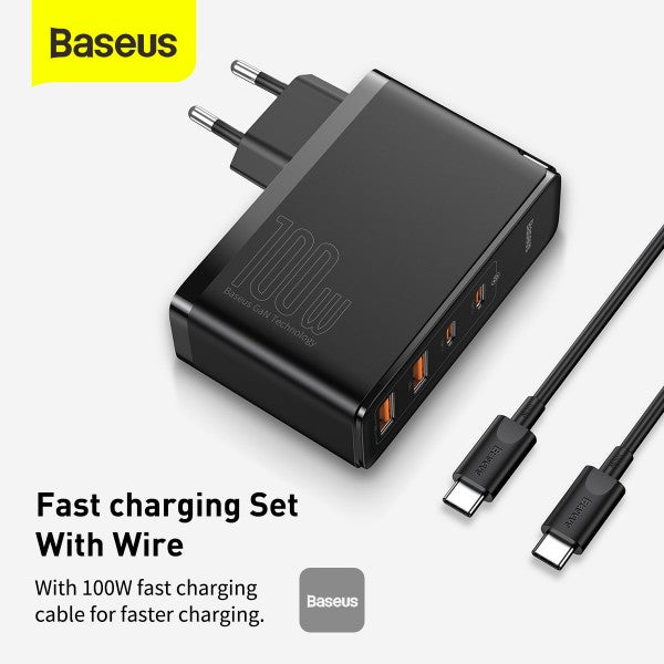 Baseus GaN2 Fast 6 1C 100W CN Plug Cable Set (with Type-C to Type-C 100W(20V 5A) 15m Cable) – Black