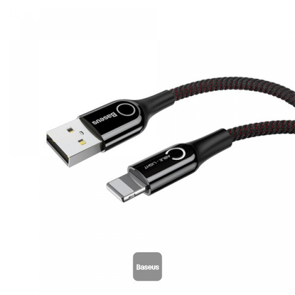 Baseus C-Shaped Light Intelligent Power-Off USB-A to Lightning Cable 24A 1M - Black