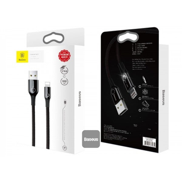 Baseus C-Shaped Light Intelligent Power-Off USB-A to Lightning Cable 24A 1M - Black