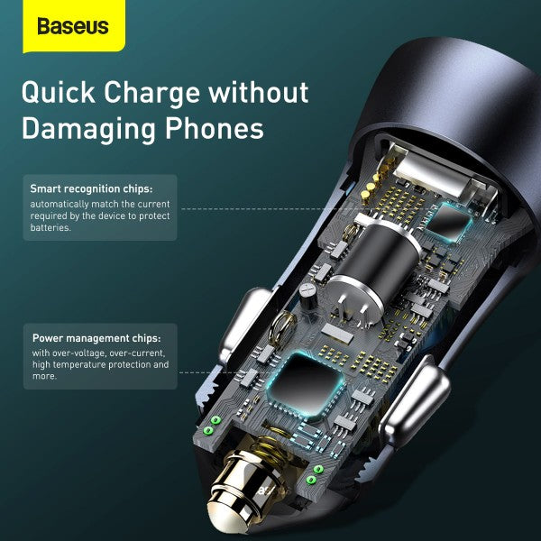 Baseus Golden Contactor Pro Dual Quick Charger Car Charger USB and Type C 40W - Dark Gray