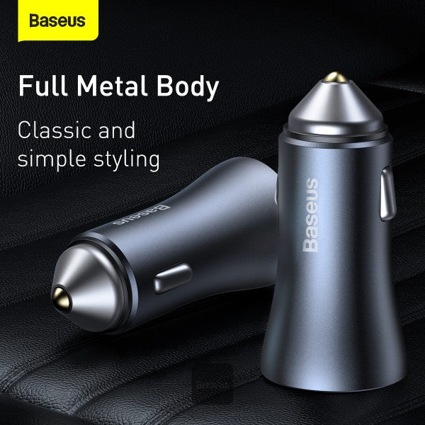 Baseus Golden Contactor Pro Dual Quick Charger Car Charger USB and Type C 40W - Dark Gray