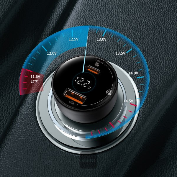 Baseus 100W Car Charger Dual Port USB-A & Type C Quick Charger Digital PPS QC PD 30 Laptop Phone Charger For iPhone Xiaomi - Black