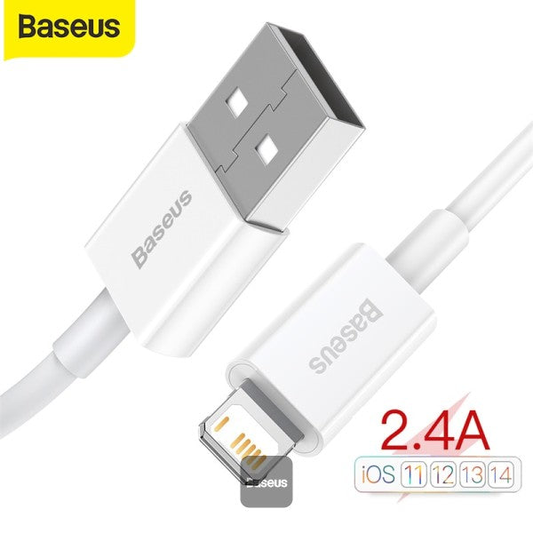 Baseus Superior Series USB to Lightning-Fast Charging Cable Data Transfer 24A for iPhone 13 12 11 Pro Max Mini XS X 8 7 6 5 SE iPad and More 1M - Blue