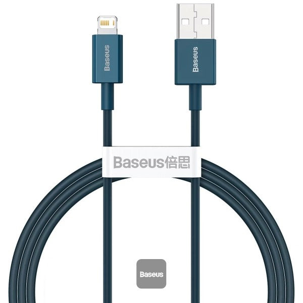 Baseus Superior Series USB to Lightning-Fast Charging Cable Data Transfer 24A for iPhone 13 12 11 Pro Max Mini XS X 8 7 6 5 SE iPad and More 1M - Blue