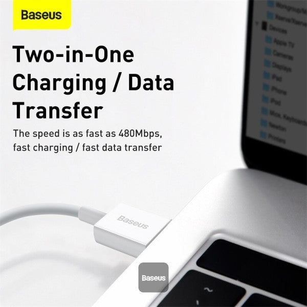 Baseus Superior Series USB to Lightning-Fast Charging Cable Data Transfer 24A for iPhone 13 12 11 Pro Max Mini XS X 8 7 6 5 SE iPad and More 1M - Blue