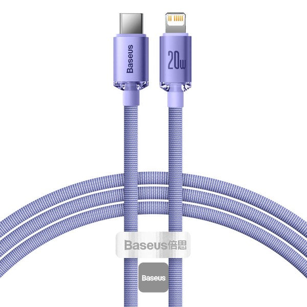 Baseus 20W PD Cable Crystal Shine Series Fast Charging Data Cable Type-C For iPhone 8 X XS XR 11 12 13 mini pro max 12M Purple
