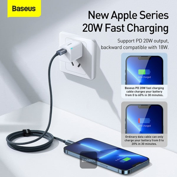 Baseus 20W PD Cable Crystal Shine Series Fast Charging Data Cable Type-C For iPhone 8 X XS XR 11 12 13 mini pro max 12M Purple
