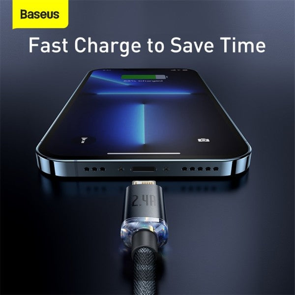 Baseus 24A USB Cable For iPhone 12 13 11 Pro Max X XR XS 8 7 iPad Cable Charging Charger USB Mobile Phone Cables 12M - Blue