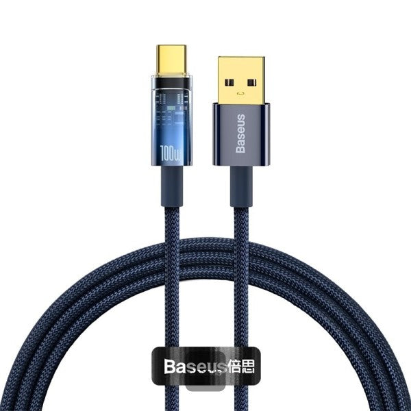 Baseus Explorer Series Auto Power Off USB-A to Type-C Cable - 100W 6A Fast Charging Cable and 480Mbps Data Transfer 1M - Blue