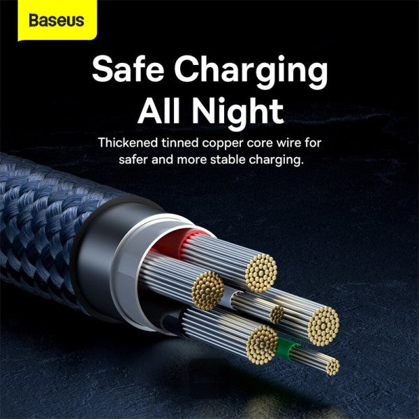 Baseus Explorer Series Auto Power Off USB-A to Type-C Cable - 100W 6A Fast Charging Cable and 480Mbps Data Transfer 1M - Blue