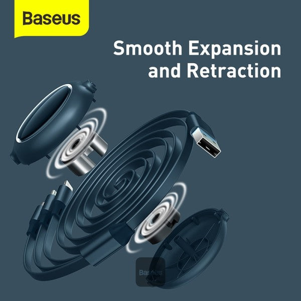 Baseus Bright Mirror One-for-three Retractable Data Cable USB to M+L+C 35A 12m Black