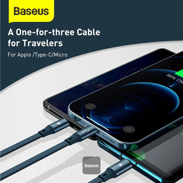 Baseus Bright Mirror One-for-three Retractable Data Cable USB to M+L+C 35A 12m Black