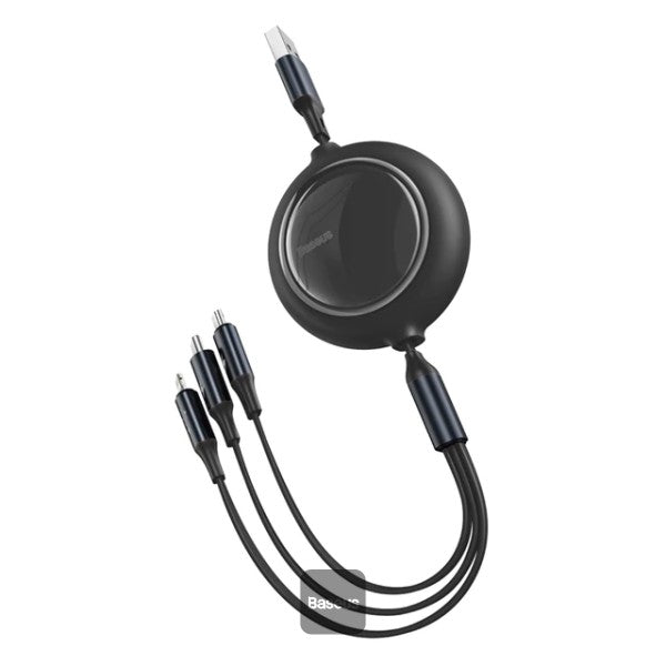 Baseus Bright Mirror One-for-three Retractable Data Cable USB to M+L+C 35A 12m Black