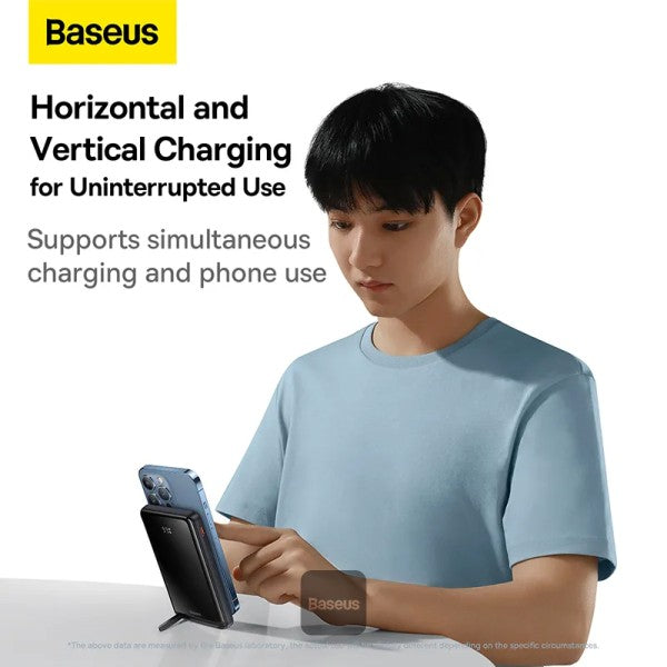 Baseus Magnetic Bracket Wireless Fast Charge Power Bank 10000mAh 20W Blue (With Baseus Xiaobai series fast charging Cable Type-C to Type-C 60W(20V 3A) 50cm black)