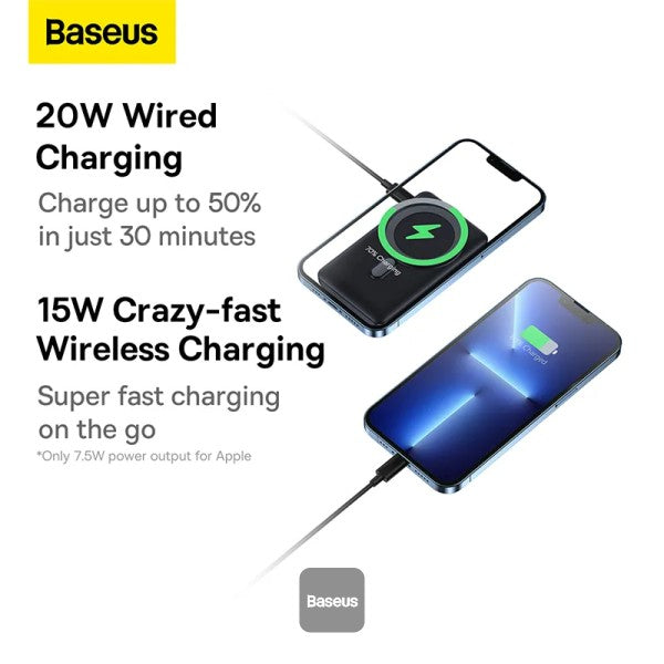 Baseus Magnetic Bracket Wireless Fast Charge Power Bank 10000mAh 20W Blue (With Baseus Xiaobai series fast charging Cable Type-C to Type-C 60W(20V 3A) 50cm black)