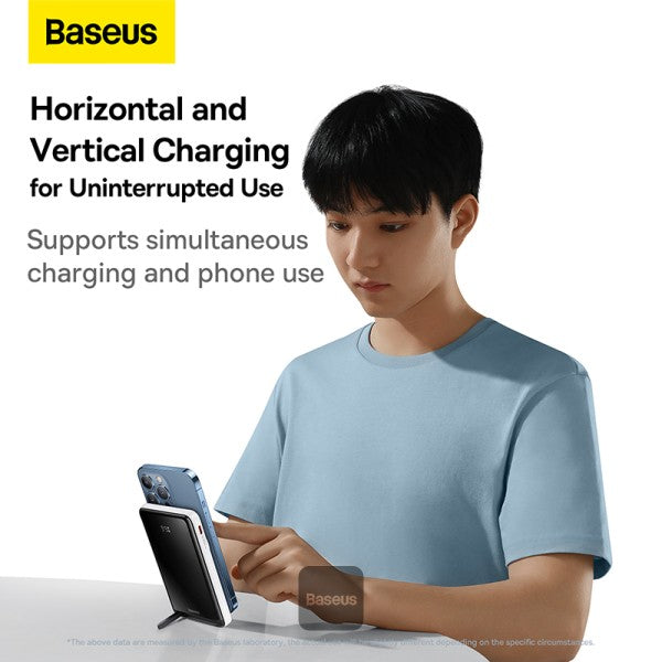 Baseus Magnetic Bracket Wireless Fast Charge Power Bank 10000mAh 20W White (With Baseus Xiaobai series fast charging Cable Type-C to Type-C 60W(20V 3A) 50cm white)