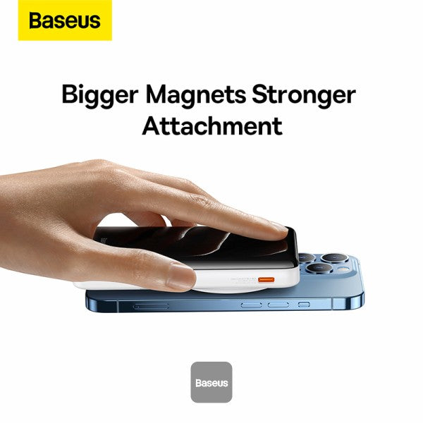 Baseus Magnetic Bracket Wireless Fast Charge Power Bank 10000mAh 20W White (With Baseus Xiaobai series fast charging Cable Type-C to Type-C 60W(20V 3A) 50cm white)