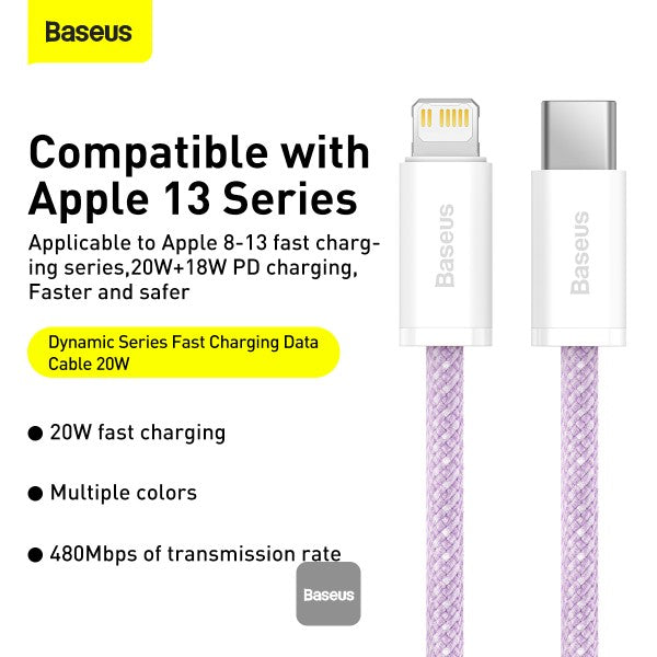 Baseus Dynamic Series Fast Charging Data Cable Type-C to Lightning 20W 2M - Purple