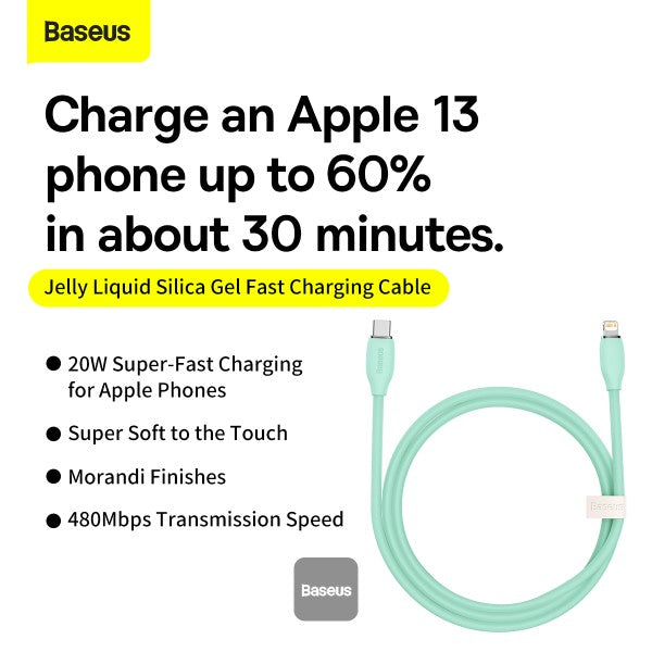 Baseus Jelly Liquid Silica Gel Fast Charging Data Cable Type-C to iP 20W 12m Green