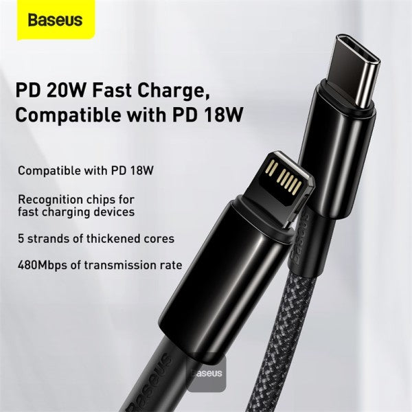Baseus Tungsten Gold Fast Charging Data Cable Type-C to iP PD 20W (2m) Black