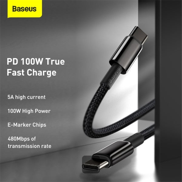 Baseus Tungsten Gold Fast Charging Data Cable Type-C to Type-C 100W 1M - Black