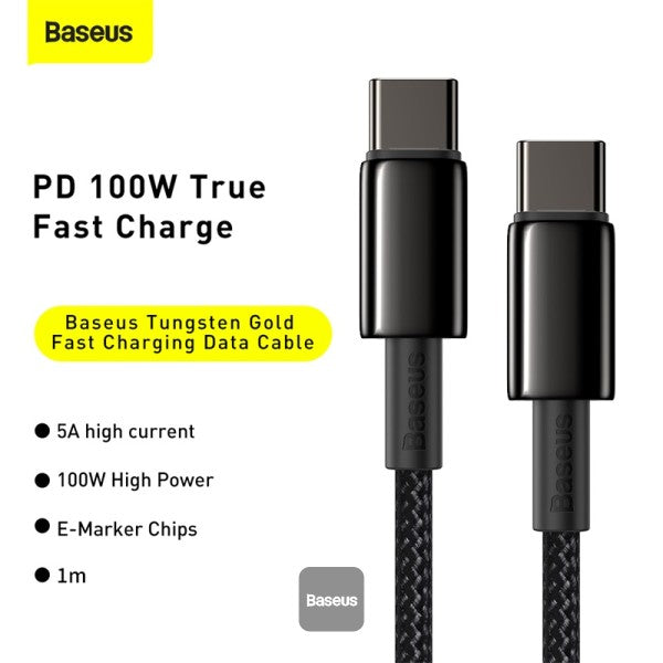 Baseus Tungsten Gold Fast Charging Data Cable Type-C to Type-C 100W 1M - Black