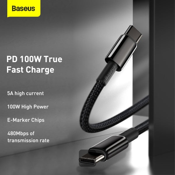 Baseus Tungsten Gold Fast Charging Data Cable Type-C to Type-C 100W 2M - Black