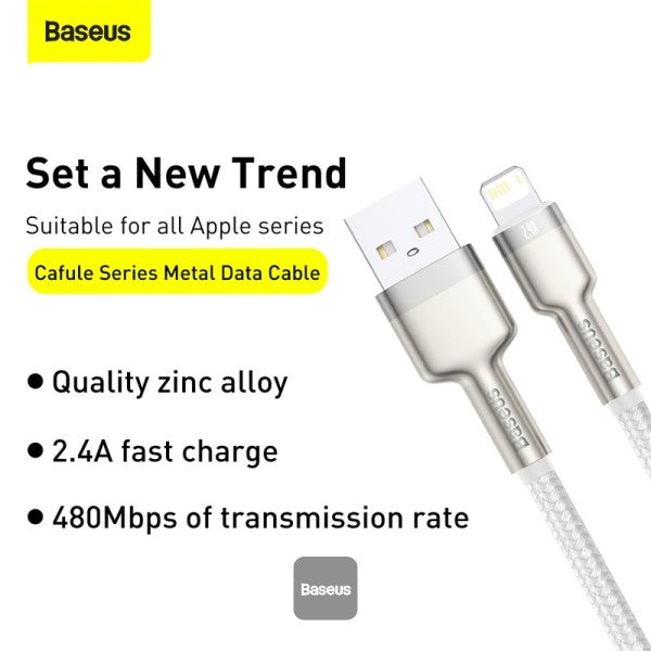 Baseus Cafule Series Metal Data Cable USB to Lightning 24A 1M - White