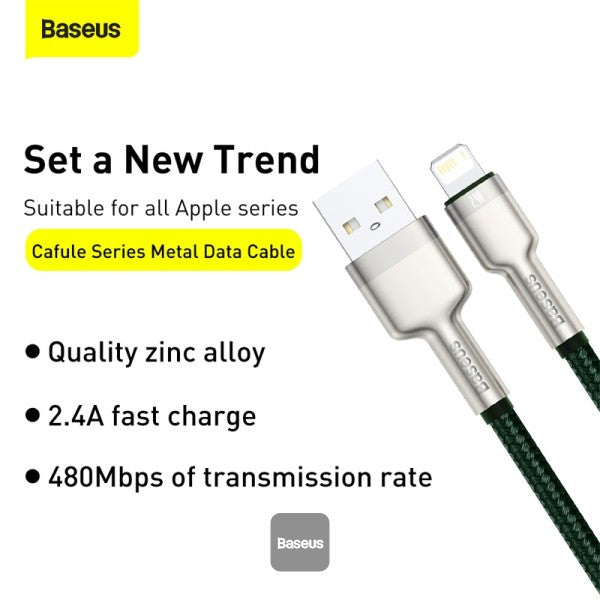 Baseus Cafule Series Metal Data Cable USB to Lightning 24A 1M - Green