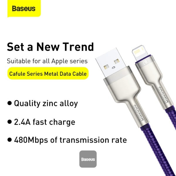 Baseus Cafule Series Metal Data Cable USB to Lightning 24A 1M - Purple