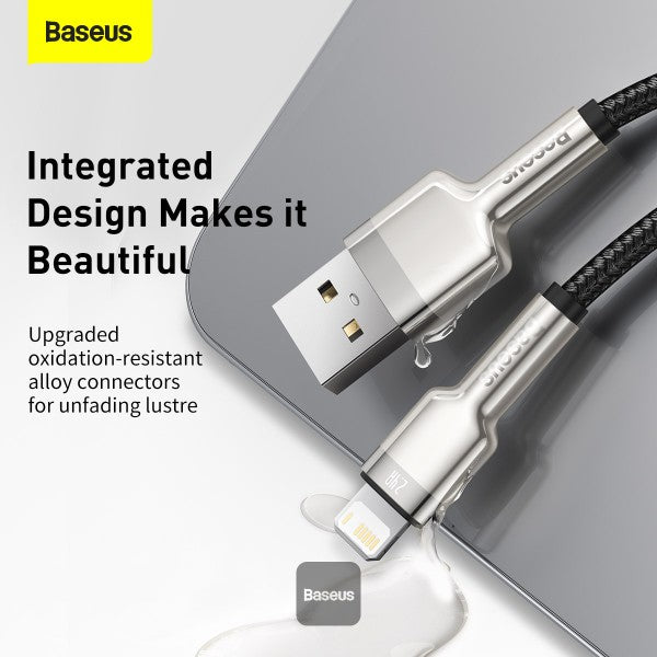 Baseus Cafule Series Metal USB to Lightning Cable - 24A Fast Charging 480Mbps Data Transfer Durable Nylon Braid 2M - Black