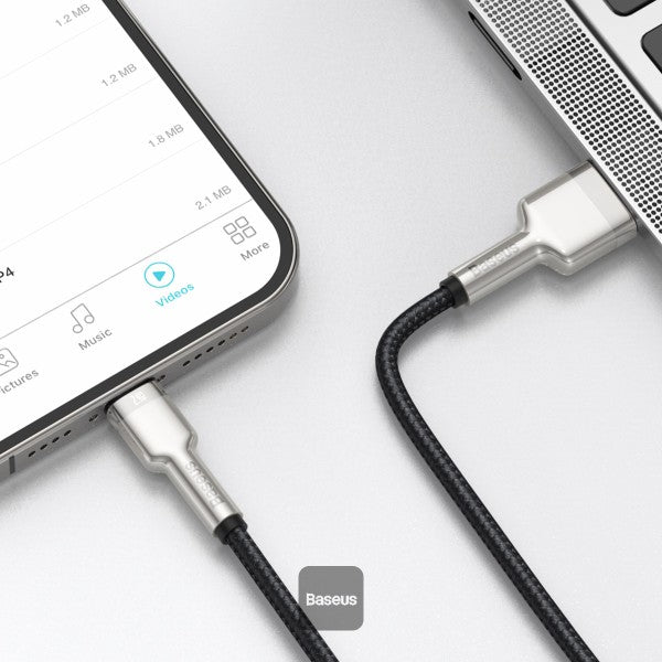 Baseus Cafule Series Metal USB to Lightning Cable - 24A Fast Charging 480Mbps Data Transfer Durable Nylon Braid 2M - Black