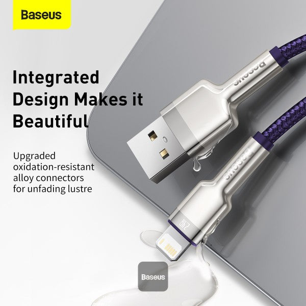 Baseus Cafule Series Metal USB to Lightning Cable - 24A Fast Charging 480Mbps Data Transfer Durable Nylon Braid 2M - Purple