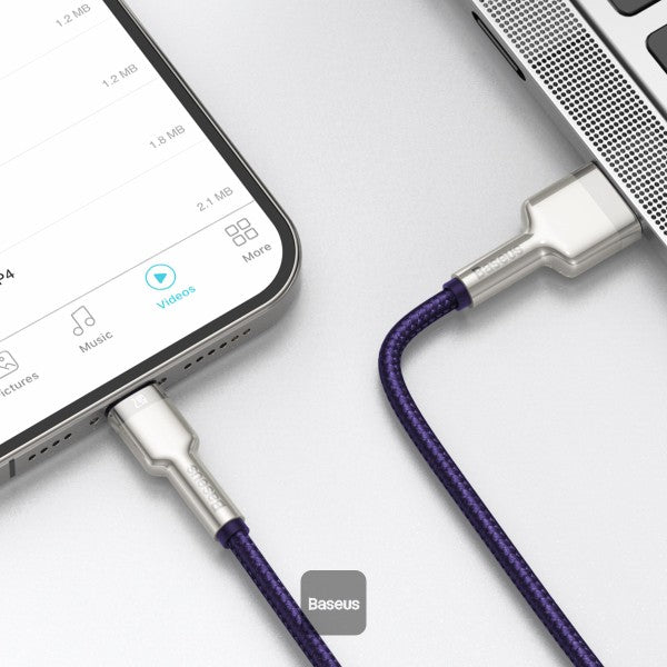 Baseus Cafule Series Metal USB to Lightning Cable - 24A Fast Charging 480Mbps Data Transfer Durable Nylon Braid 2M - Purple