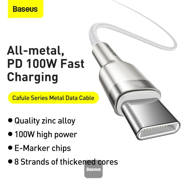 Baseus Cafule Series Metal Data Cable Type-C to Type-C 100W 2M - White