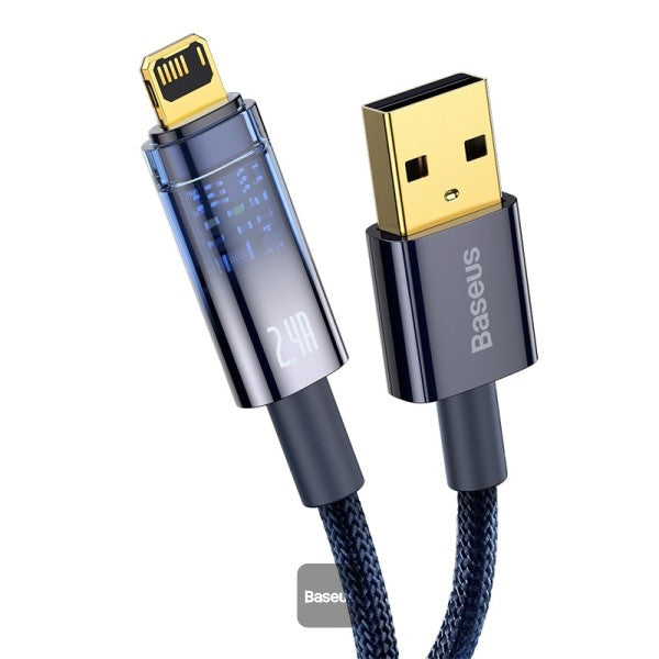 Baseus Explorer Series Auto Power-Off USB-A to Lightning Cable - 24A Fast Charging Cable and 480Mbps Data Transfer 1M - Blue