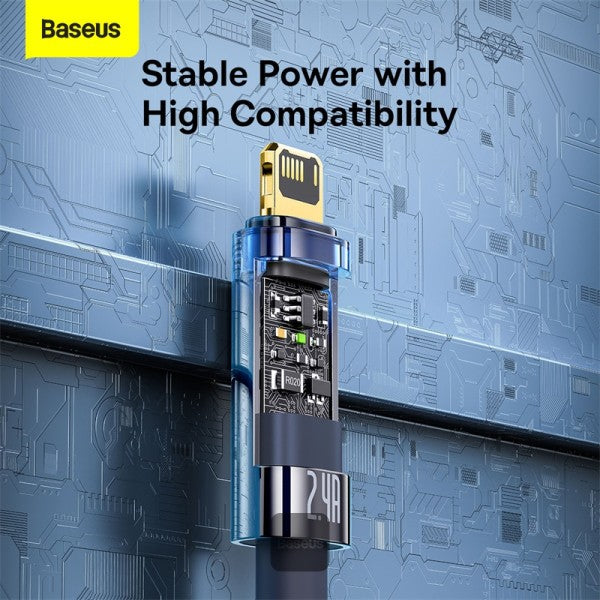 Baseus Explorer Series Auto Power-Off USB-A to Lightning Cable - 24A Fast Charging Cable and 480Mbps Data Transfer 1M - Blue