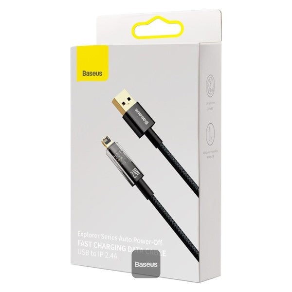 Baseus Explorer Series Auto Power-Off USB-A to Lightning Cable - 24A Fast Charging Cable and 480Mbps Data Transfer 1M - Black
