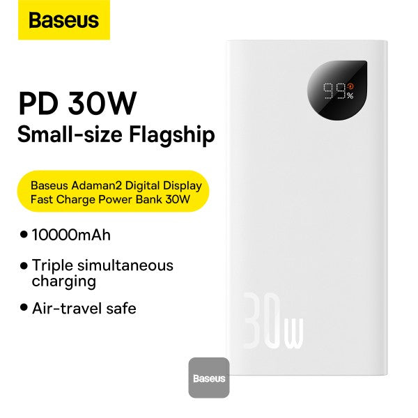 Baseus Adaman2 Metal Digital Display Quick Charge Power Bank 10000mAh 30W - White