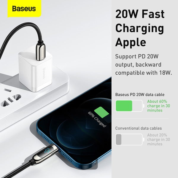 Baseus Display Fast Charging Data Cable Type-C to Lightning 20W 1M - Black