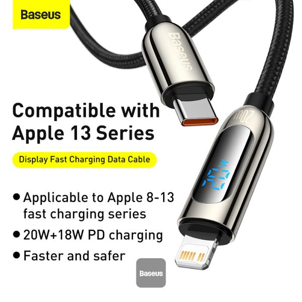 Baseus Display Fast Charging Data Cable Type-C to Lightning 20W 1M - Black