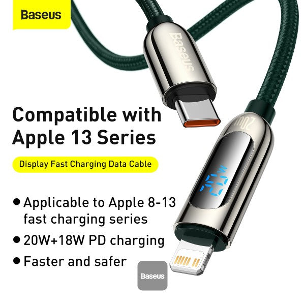 Baseus Display Fast Charging Data Cable Type-C to Lightning 20W 1M - Green