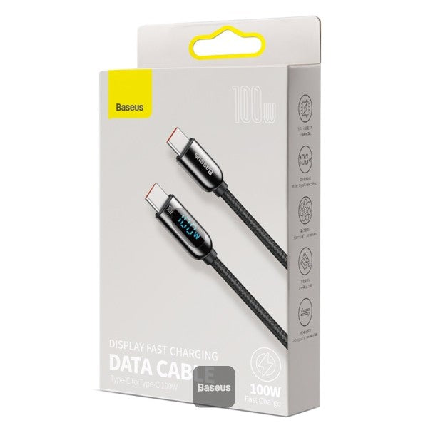 Baseus LED Display Fast Charging Data Cable Type-C to Type-C 100W 5A 1M - Black