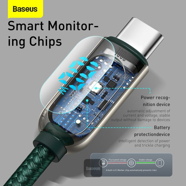 Baseus LED Display Fast Charging Data Cable Type-C to Type-C 100W 5A 1M - Green
