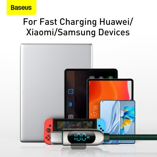 Baseus LED Display Fast Charging Data Cable Type-C to Type-C 100W 5A 1M - Green