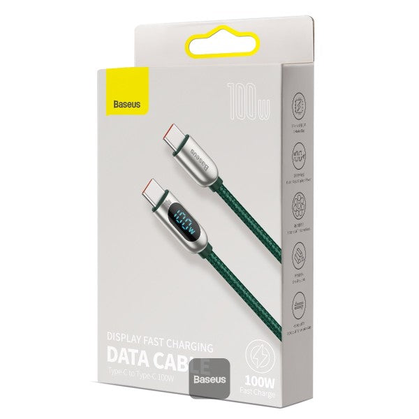 Baseus LED Display Fast Charging Data Cable Type-C to Type-C 100W 5A 1M - Green