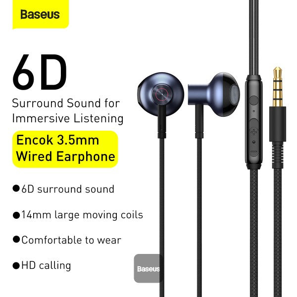 Baseus Encok 35mm Wired Earphone H19 Black