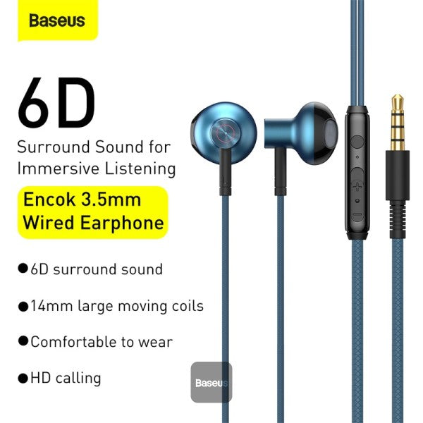 Baseus Encok 35mm Wired Earphone H19 Blue