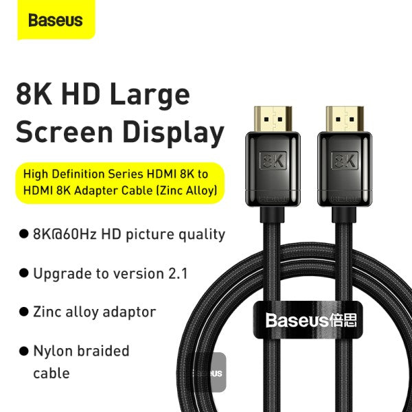 Baseus High Definition Series HDMI 8K to Adaptor Cable (Zinc Alloy) (1M) - Black